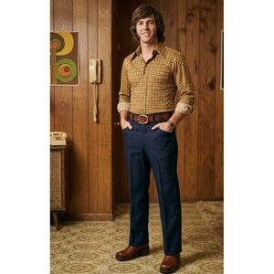 VNTG 70s Levis Action Slacks Mens Navy Blue Straight Leg Dress Pants 36 x 30 USA